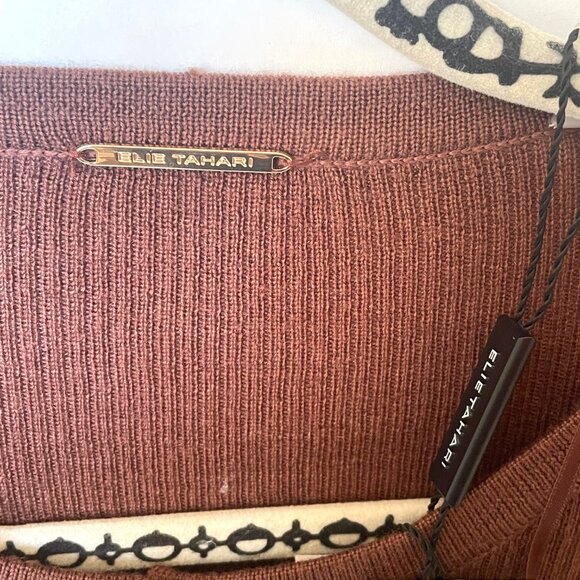 Elie Tahari Merino Wool Cardigan Womens XS Brown Lightweight Ribbed Sweater - Picture 8 of 8